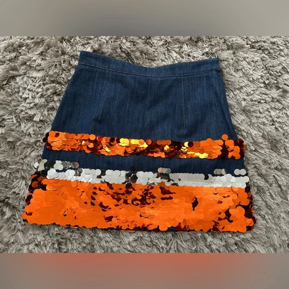 Miu Miu Sequin Embroidered Denim Skirt – Blue / Orange / Silver – Size 42 – NWT - Picture 3 of 10